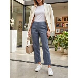 Theory Hartsdale Crunch Linen Blend Straight Crop Pants Echo Blue NWT 00 $275